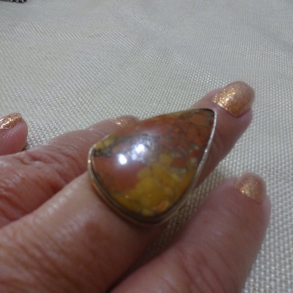 Natural "MOOKAITE JASPER" Handmade Sterling Ring Size 8 #909A - Picture 1 of 3